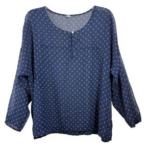 Old Navy Sheer Polka Dot Oversized Blouse Coastal Boho Top Navy White Size XL